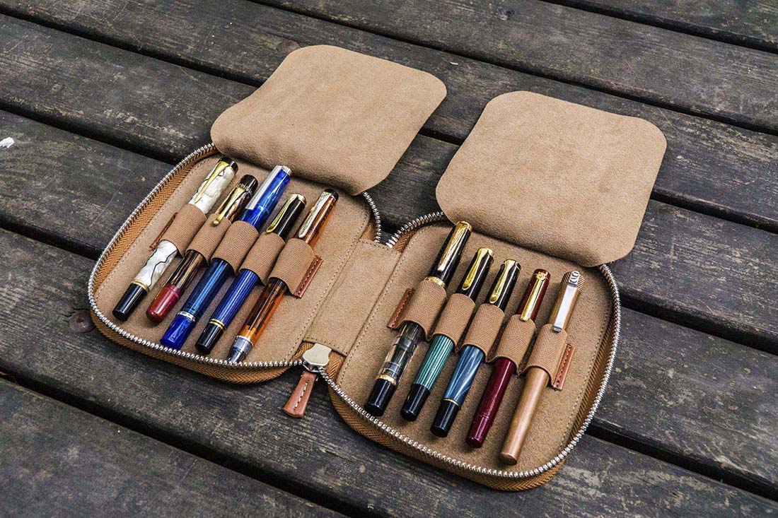 Galen Leather | Funda Leather Zippered 10 Slots Pen Case Brown - Image 2