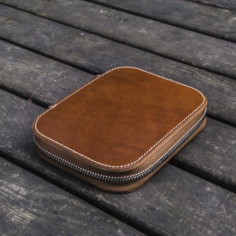 Galen Leather | Funda Leather Zippered 10 Slots Pen Case Brown - Image 4