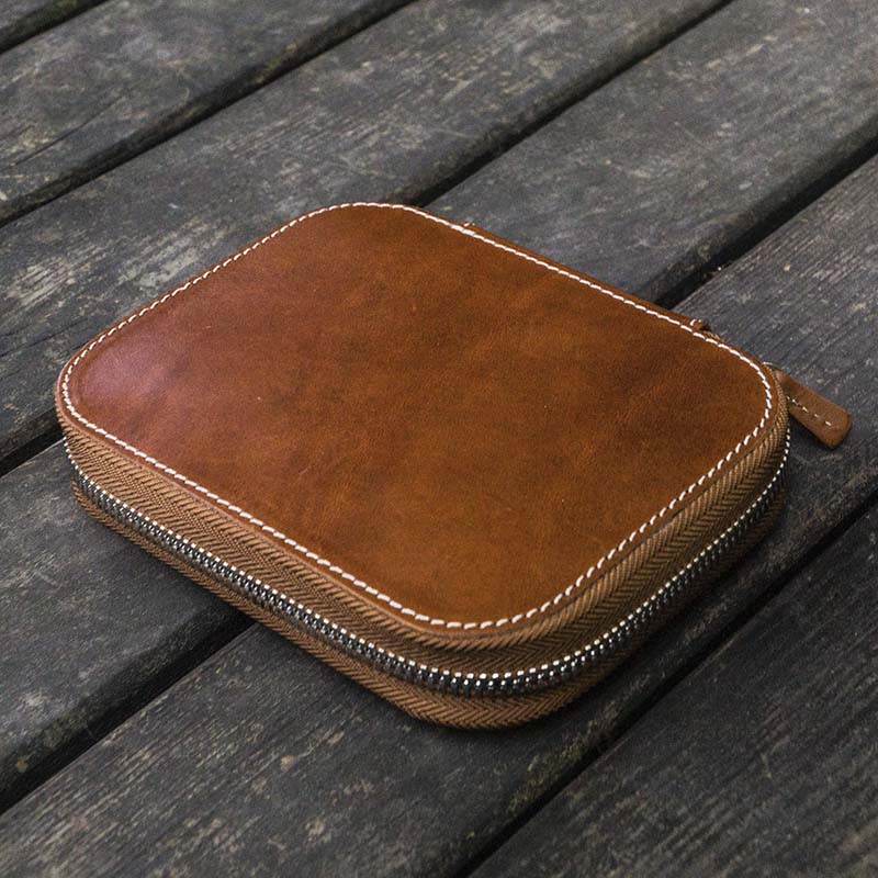 Galen Leather | Funda Leather Zippered 10 Slots Pen Case Brown - Image 5