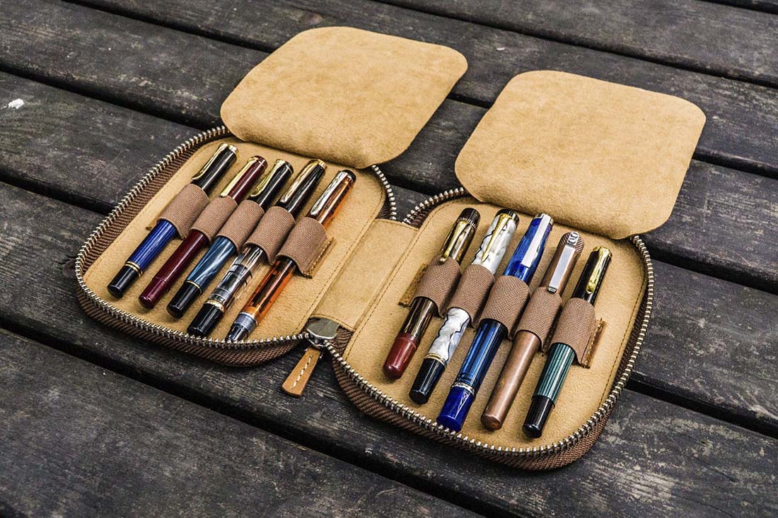 Galen Leather | Funda Leather Zippered 10 Slots Pen Case Crazy Horse Brown - Image 4