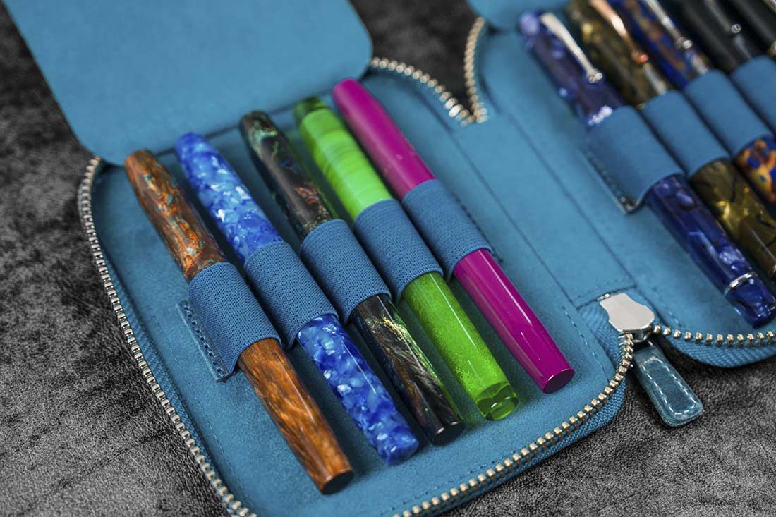 Galen Leather | Funda Leather Zippered 10 Slots Pen Case Crazy Horse Ocean Blue - Image 3