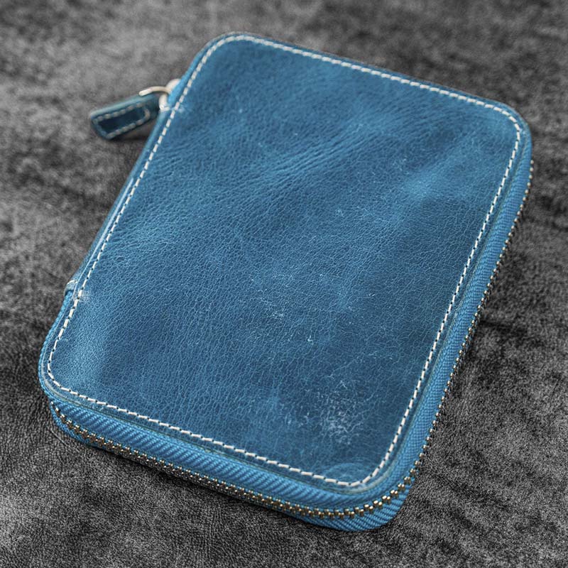 Galen Leather | Funda Leather Zippered 10 Slots Pen Case Crazy Horse Ocean Blue - Image 5