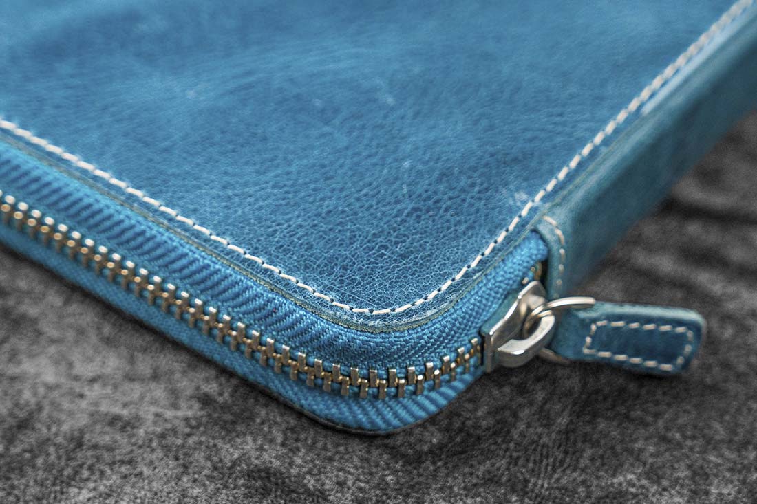 Galen Leather | Funda Leather Zippered 10 Slots Pen Case Crazy Horse Ocean Blue - Image 6