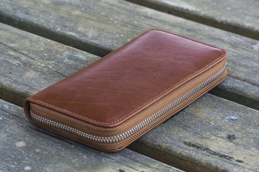 Galen Leather | Funda Leather Zippered 3 Slots Pen Case Brown - Image 3