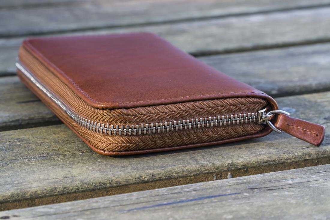 Galen Leather | Funda Leather Zippered 3 Slots Pen Case Brown - Image 4