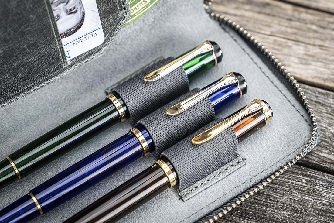 Galen Leather | Funda Leather Zippered 3 Slots Pen Case Crazy Horse Smoky - Image 3
