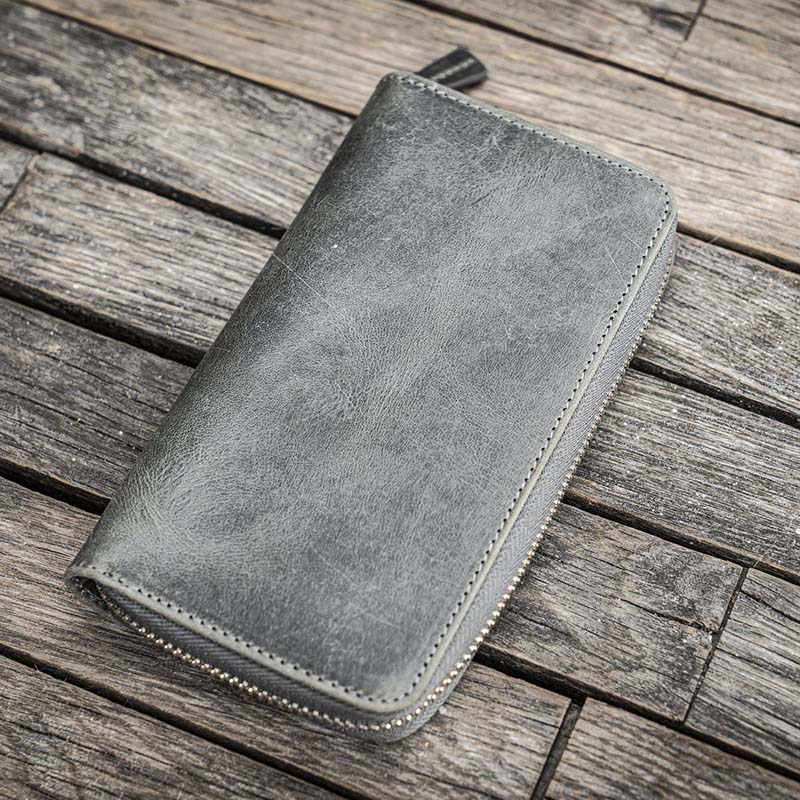 Galen Leather | Funda Leather Zippered 3 Slots Pen Case Crazy Horse Smoky - Image 4