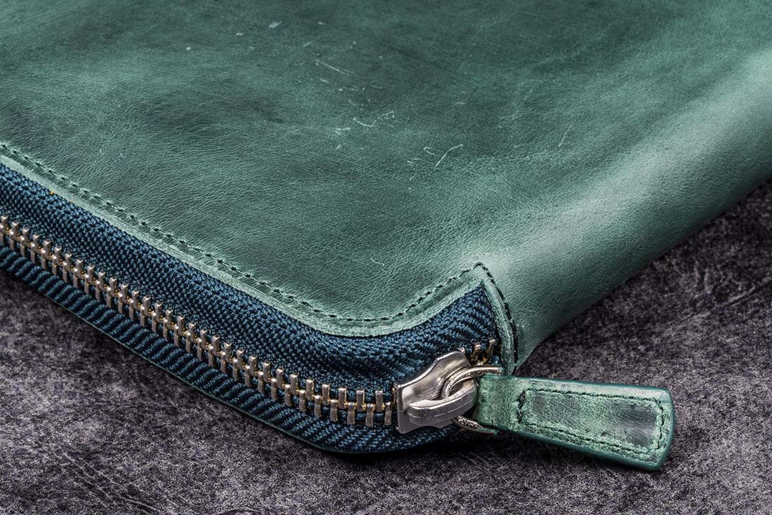 Galen Leather | Funda Leather Zippered Hobonichi Cousin A5 Planner Folio Crazy Horse Forest Green - Image 9