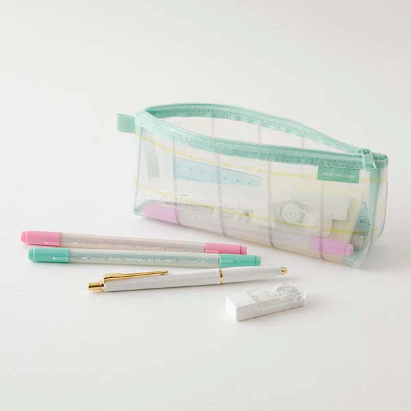 Midori | Estuche de Malla Pen Case with Gusset Check Green - Image 3