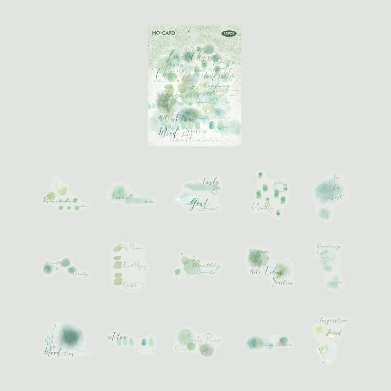 Mo Card | Pegatinas Multi Color Watercolor Shop Breathing Green Tide