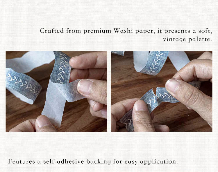 Mo Card | Rippled Edge Sewing Washi Tape Blue Weave Rhyme - Image 3